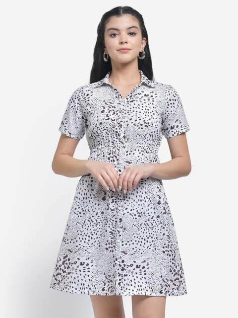 

Texco Off White Leopard Print Shirt Dress