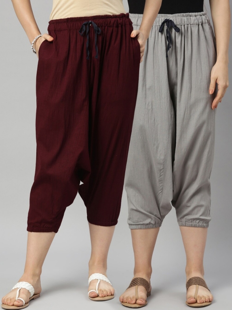 

Kryptic Women Pack Of 2 Solid Loose-Fit Harem Pants, Grey