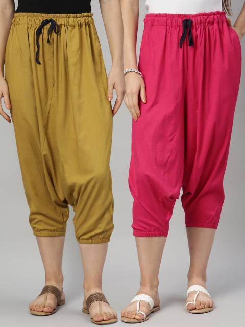 

Kryptic Women Pack Of 2 Pink & Mustard Yellow Solid Loose-Fit Harem Pants