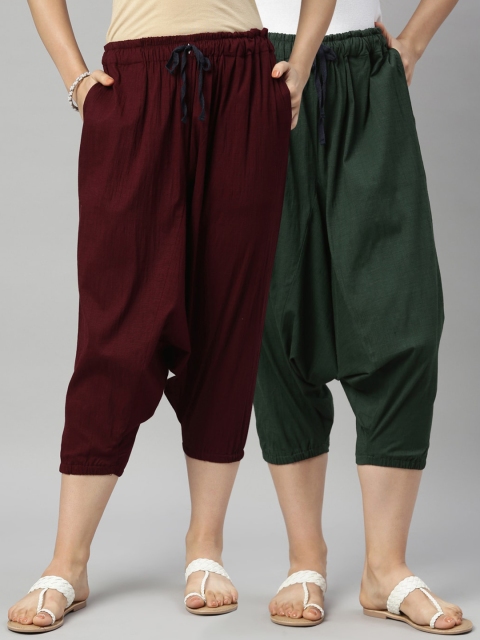 

Kryptic Women Pack Of 2 Solid Harem Pants, Green