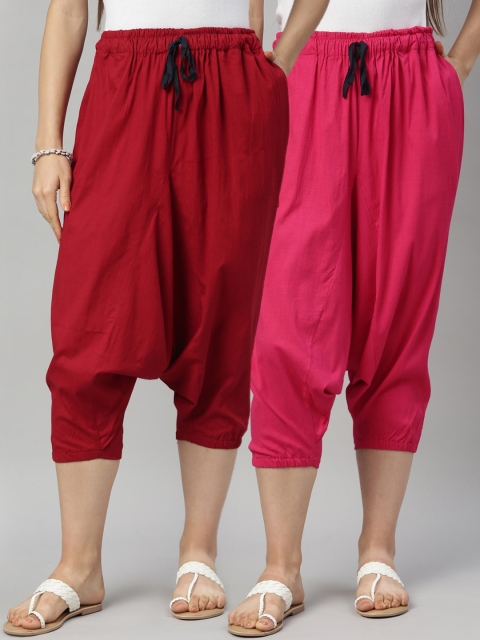 

Kryptic Women Pack Of 2 Pink & Red Solid Loose-Fit Harem Pants