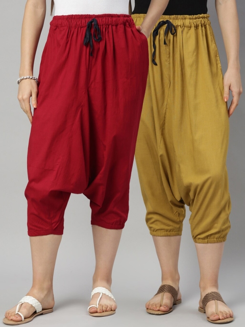 

Kryptic Women Maroon & Mustard Pack Of 2 Solid Harem Pants