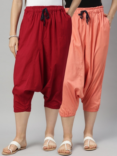 

Kryptic Women Maroon & Peach Pack of 2 Viscose Lycra Stretch Solid Harem Pant