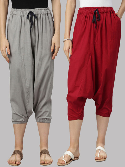 

Kryptic Women Grey & Maroon Pack Of 2 Harem Pants