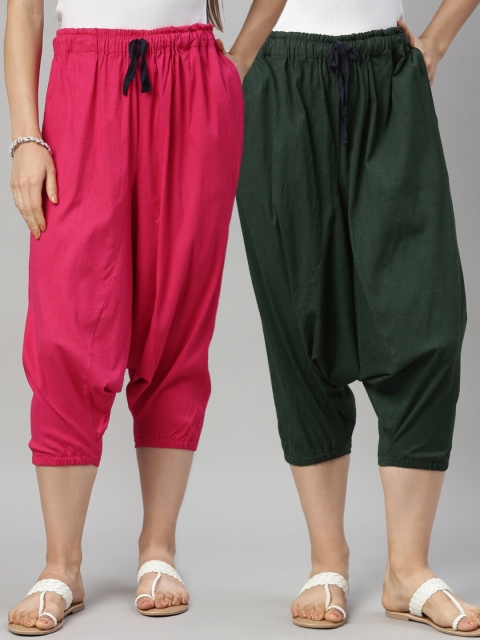 

Kryptic Woman Pack Of 2 Pink & Green Solid Loose-Fit Harem Pants