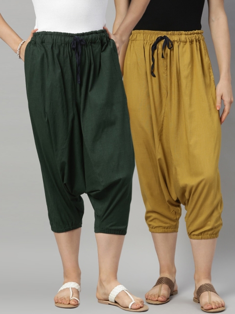 

Kryptic Women Pack Of 2 Solid Harem Pants, Green