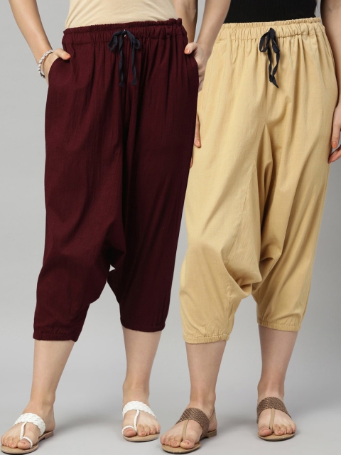 

Kryptic Women Pack Of 2 Solid Loose-Fit Harem Pants, Cream