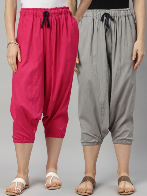 

Kryptic Women Pack Of 2 Pink & Grey Solid Loose-Fit Harem Pants