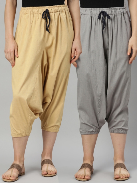 

Kryptic Women Pack Of 2 Grey & Cream Solid Harem Pants