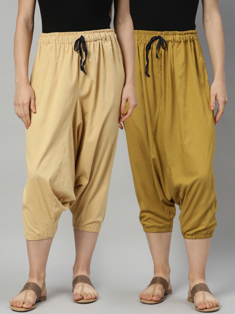

Kryptic Woman Pack Of 2 Beige & Mustard Loose-Fit Harem Pants