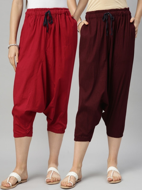 

Kryptic Women Pack Of 2 Solid Loose-Fit Harem Pants, Maroon