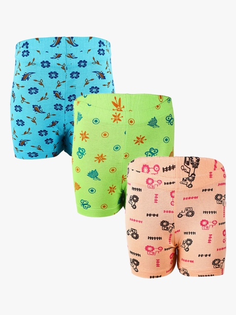 

SAVAGE Girls Pack Of 3 Multicoloured Printed Pure Cotton Regular Shorts, Multi