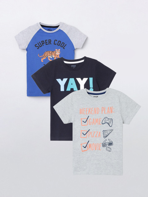 

max Boys Pack of 2 Solid Tshirts, Grey