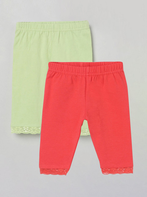 

max Girls Green & Yellow Set Of 2 Solid Leggings, Lime green