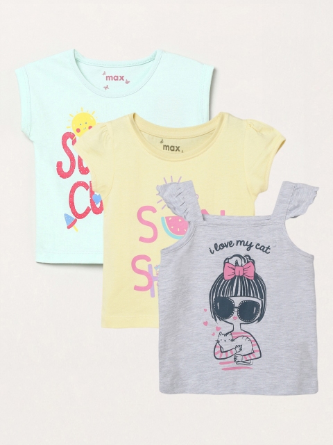 

max Girls Pack of 3 Printed Tops, Grey
