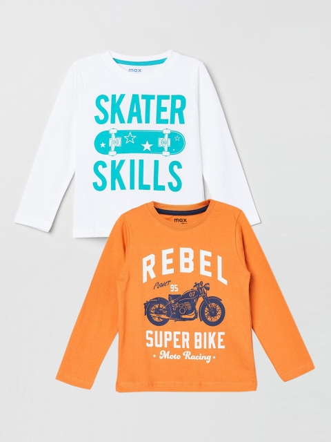 

max Pack of 2 Boys Orange & White Printed Pure Cotton T-shirt