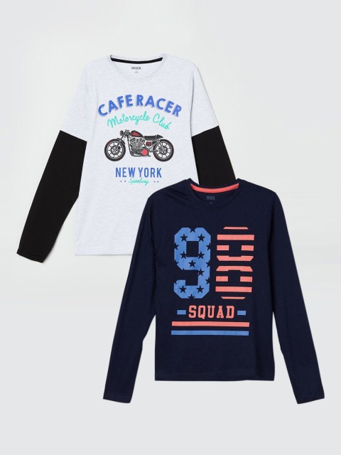 

max Boys Pack of 2 Printed Cotton Tshirts, Navy blue