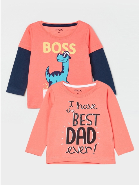 

max Boys Pack of 2 Printed Cotton Tshirts, Peach
