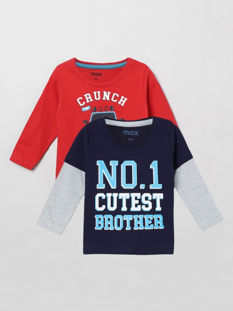 

max Pack of 2 Boys Navy Blue Typography Printed T-shirt