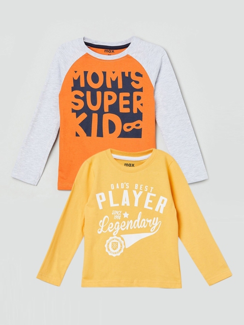 

max Boys Pack of 2 Printed Cotton Tshirts, Yellow