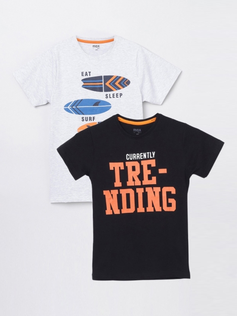 

max Pack of 2 Boys Grey Melange & Black Printed T-Shirt