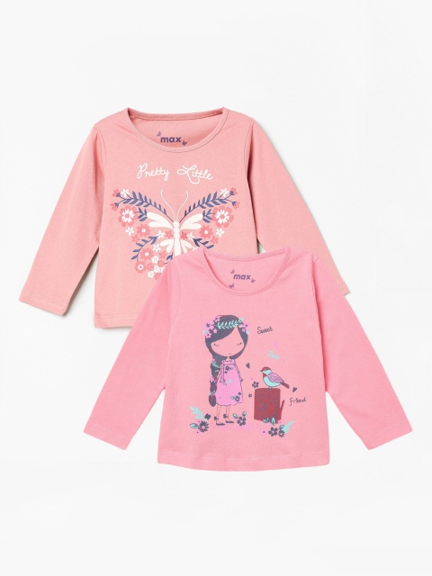 

max Girls Pink Set Of 2 Printed Pure Cotton T-shirts