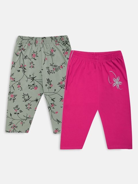 

Punkster Set of 2 Girls Green & Pink Printed Capris