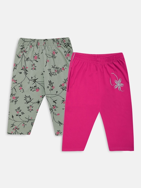 

Punkster Set of 2 Girls Green & Pink Printed Capris