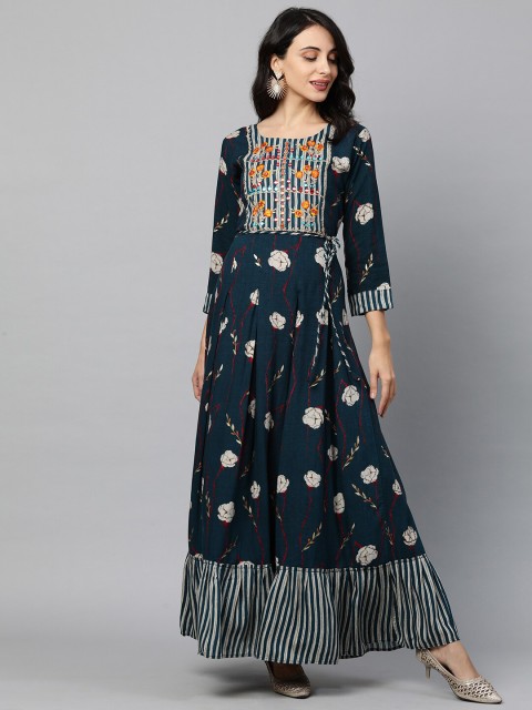 

FASHOR Navy Blue Printed Maxi Dress