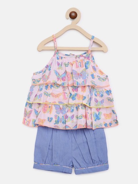 

Nauti Nati Girls Blue & Pink Printed Top with Shorts