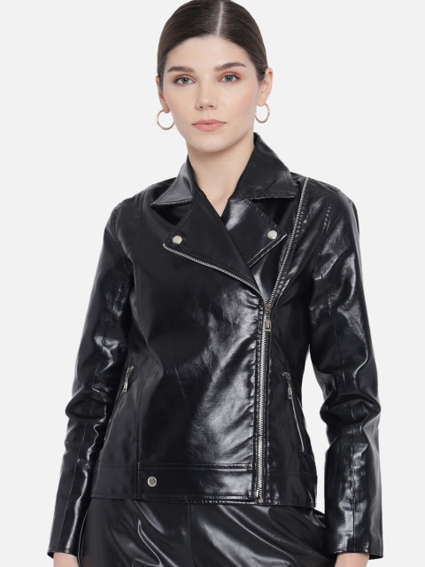 

Samshek Women Black Leather Biker Jacket