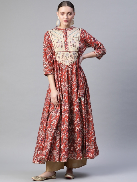 

Readiprint Fashions Women Maroon Floral Yoke Design Floral Cotton Anarkali Kurta