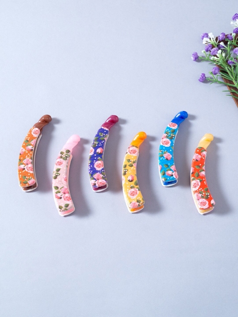 

Golden Peacock Woman Blue & Pink Set of 6 Banana Clip