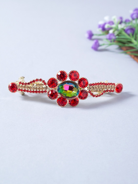 

Golden Peacock Women Red & Gold-Toned Embellished French Barrette