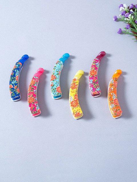 

Golden Peacock Women Yellow & Red Set of 6 Banana Clip