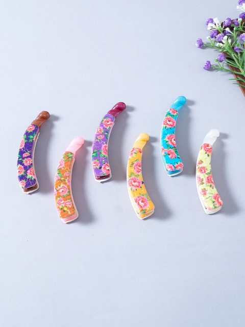 

Golden Peacock Woman Set of 6 Yellow & Blue Banana Clip