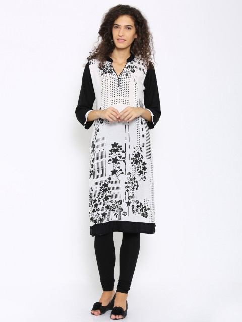 

Soch Outlet Women White & Black Printed Straight Kurta