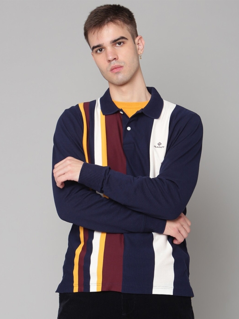 

GANT Men Navy Blue & dark sapphire Colourblocked Polo Collar Pockets T-shirt