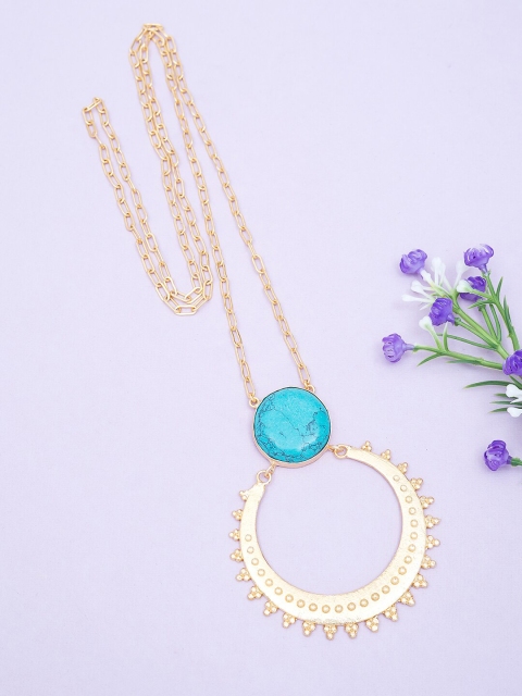 

Golden Peacock Gold-Toned & Turquoise Blue Pendant Necklace
