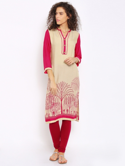 

Soch Outlet Women Beige & Pink Printed Kurta