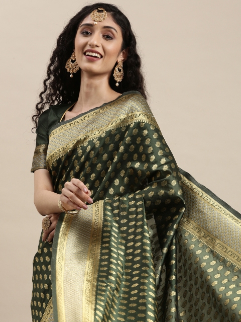 

Mitera Green & Gold-Toned Woven Design Silk Blend Saree