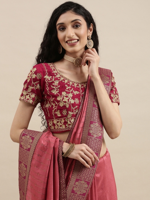 

Mitera Pink Mukaish Pure Chiffon Fusion Saree