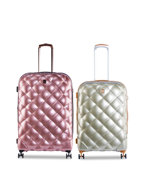 

IT luggage Set Of 2 Pink & Green Textured Hard-Sided Trolley Suitcases