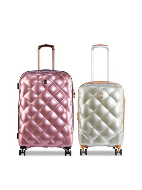 

IT luggage Set Of 2 Magenta & Grey Textured Hard-Sided Trolley Suitcases