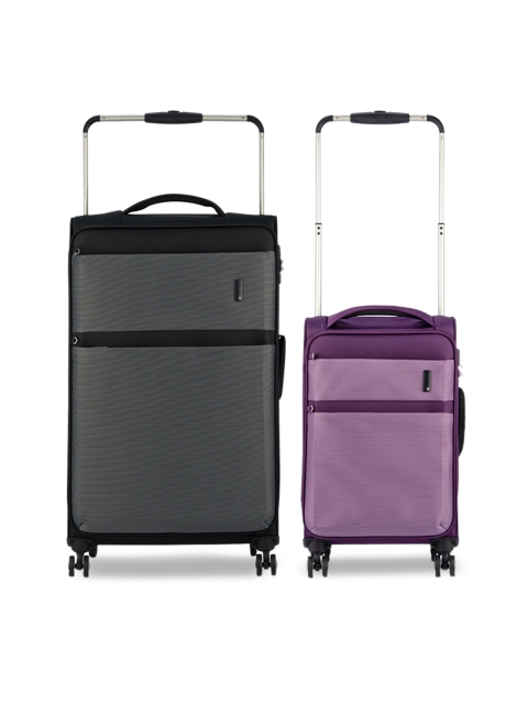 

IT luggage Set Of 2 Grey & Purple Striped Soft-Sided Trolley Suitcases