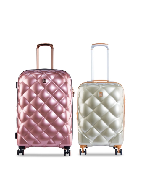 

IT luggage Set Of 2 Solid Hard-Sided Trolley Suitcases, Pink