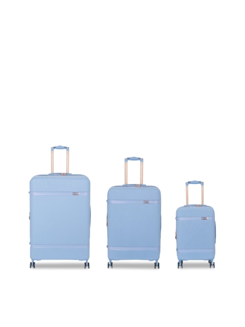 

IT luggage Set Of 3 Blue Textured Hard-Sided Trolley Suitcase