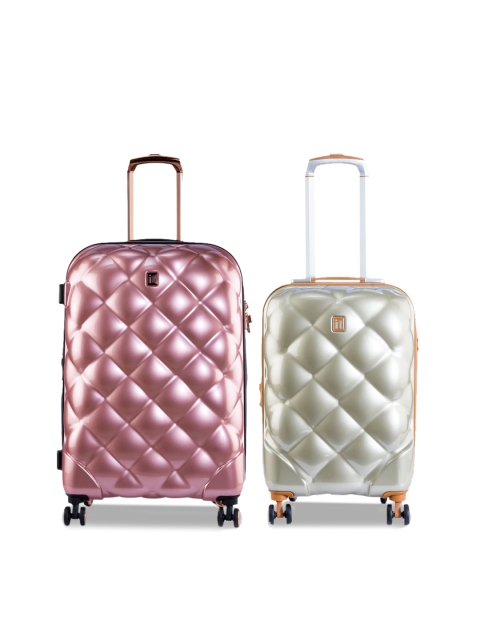 

IT luggage Set Of 2 Pink & Grey Textured Hard-Sided Trolley Suitcases