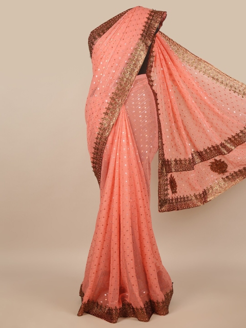 

Pothys Pink & Brown Embellished Zari Saree