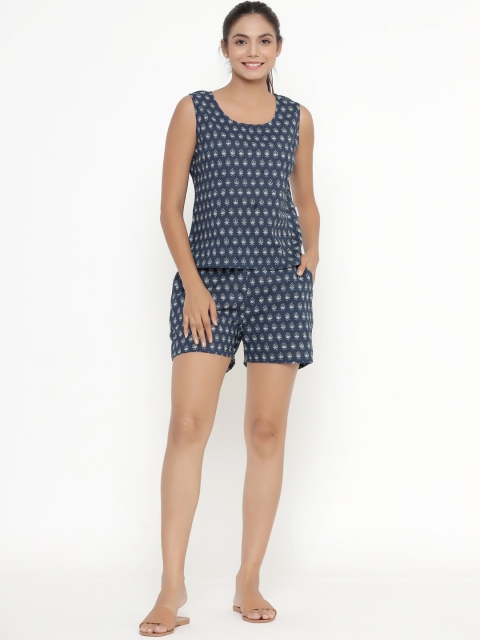 

JISORA Women Blue Printed Night suit